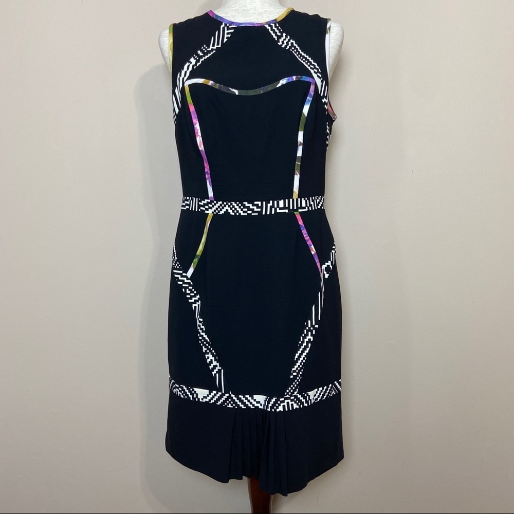 Artelier Nicole Miller Black Patterned Silk Dress